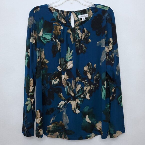 Calvin Klein Dark Floral Fairy Long Sleeve Women's Stretchy Blouse Top Size 1X - Picture 1 of 12